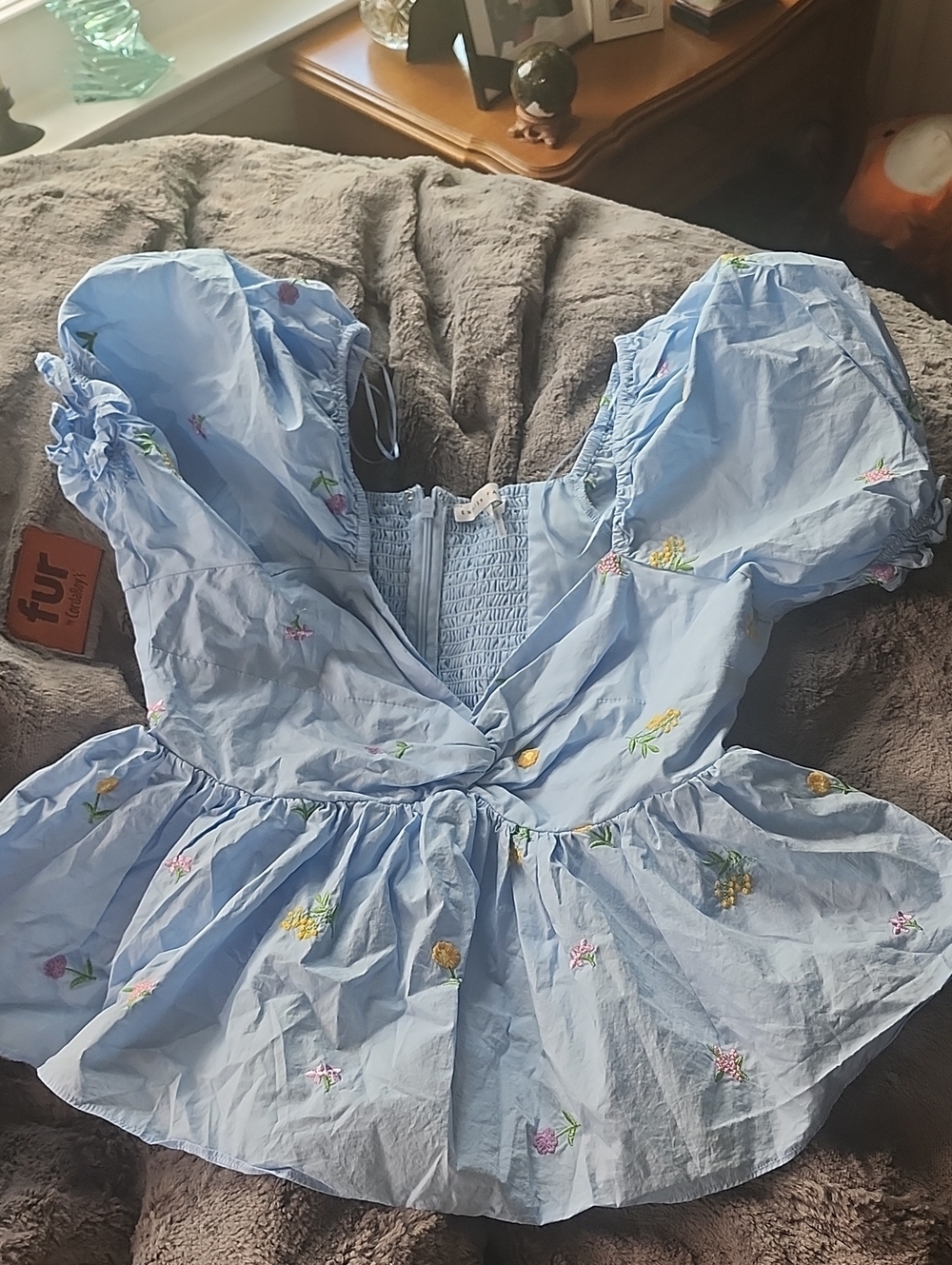 English Factory Light Blue Embroidered Peplum Blouse